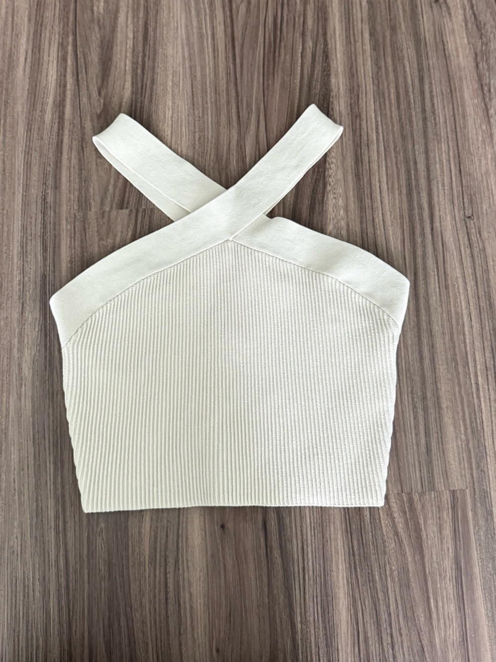 Babaton Cream Cross-Front Ribbed Crop Top